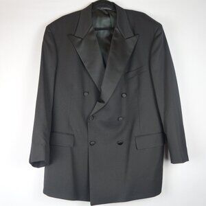 Vintage Ralph Lauren Double-Breasted Wool Tuxedo Jacket w/ Satin, Sz 46/40 Reg